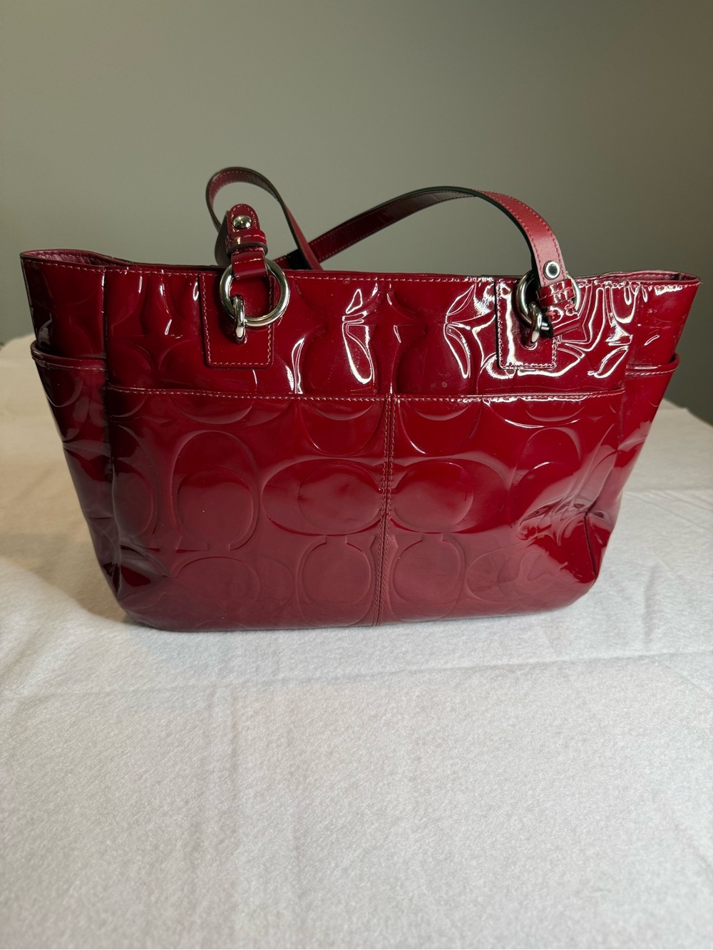 Vintage Coach Red Patent Leather Tote Bag Y2K Retro - Picture 4 of 14